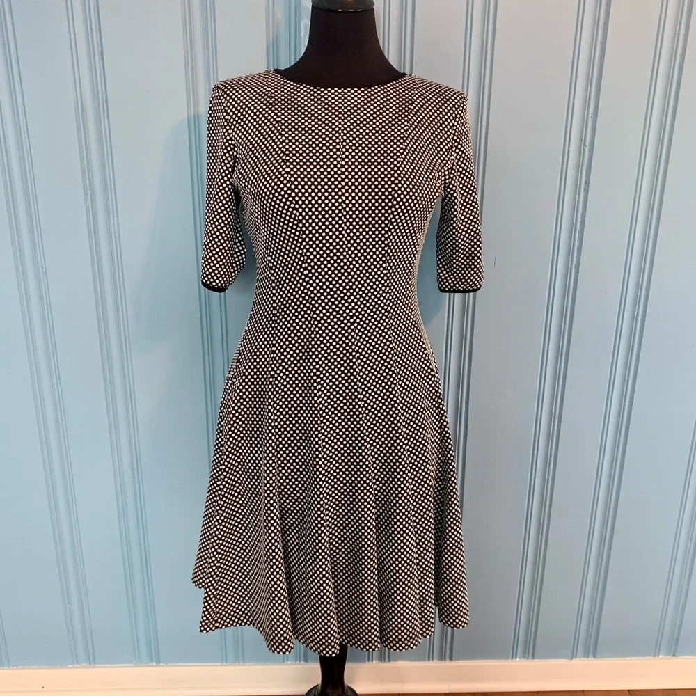 Julian Taylor Dress Black with White Polka Dots Short Sleeve Full Skirt -Size 8 - Picture 1 of 13